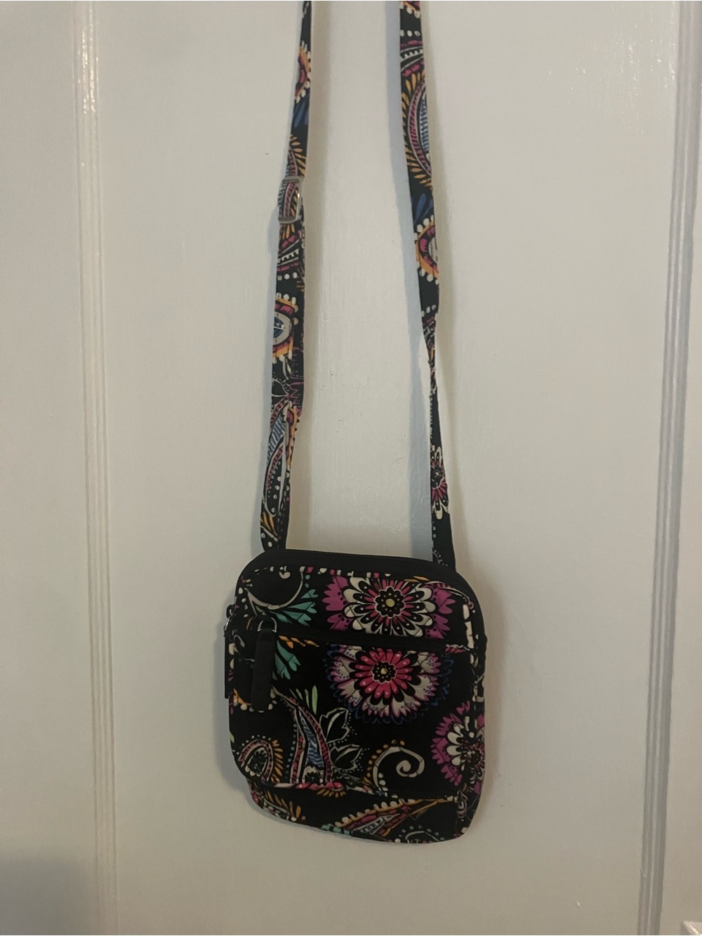 Vera Bradley Black Crossbody with Pink, Turquoise & Yellow Floral Paisley